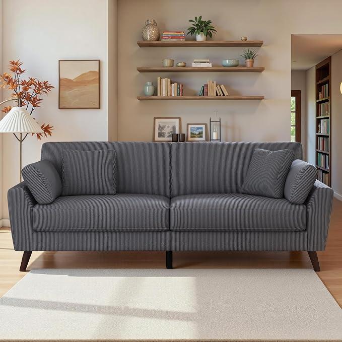 Charcoal velvet sofa with deep cushions