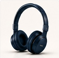 Blue over-ear headphones category visual for HIM