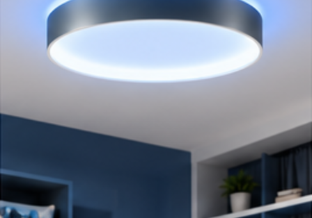 Modern round ceiling light in a blue teen room