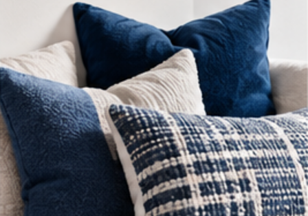 Blue and navy coordinated decorative pillows