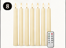 Six ivory GenSwin flameless taper candles with remote