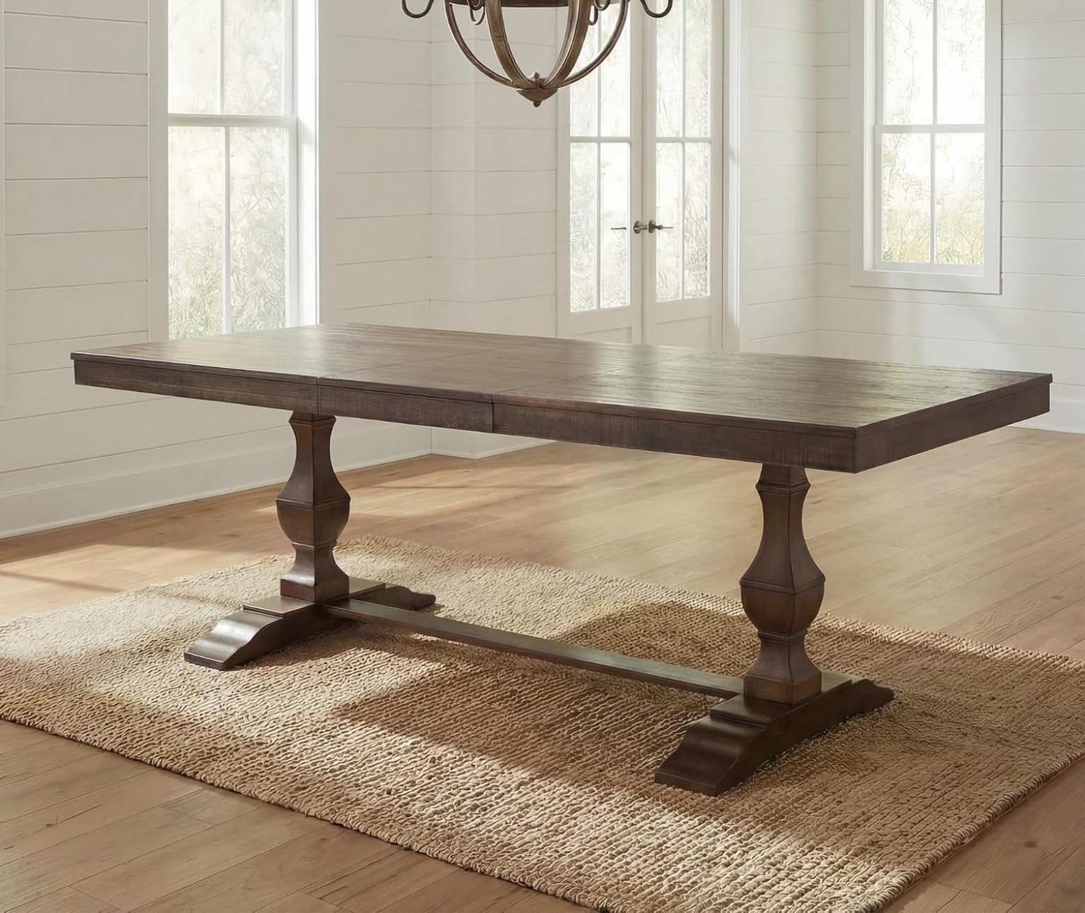 WAMPAT dark walnut brown farmhouse dining table