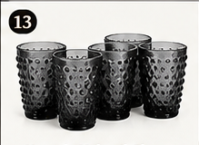 Set of six Yungala smokey black hobnail wine glasses