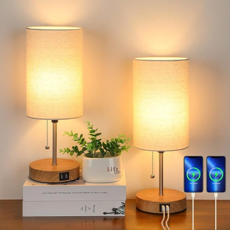 Bedside Table Lamp with 3 USB Ports (2 pk)