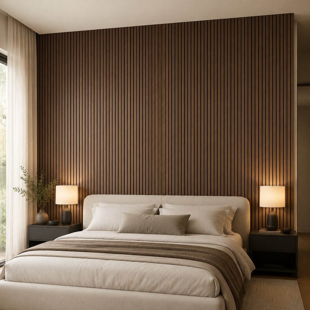 Modern Self-Adhesive Wood Slat Wall Panels — Dark Walnut, 8-Pack