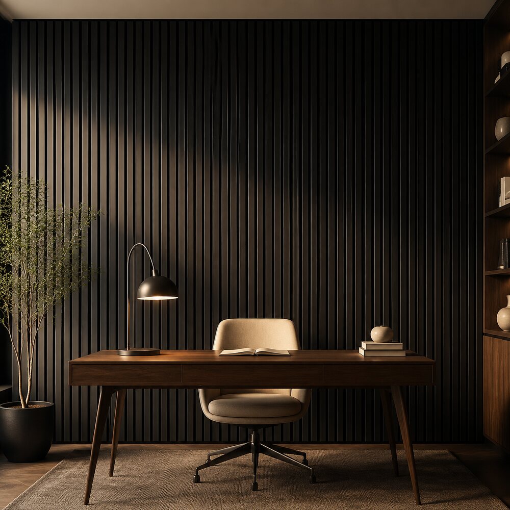 NeatiEase Acoustic Wood Slat Wall Panels — Black, 4-Piece 96"x12.6"