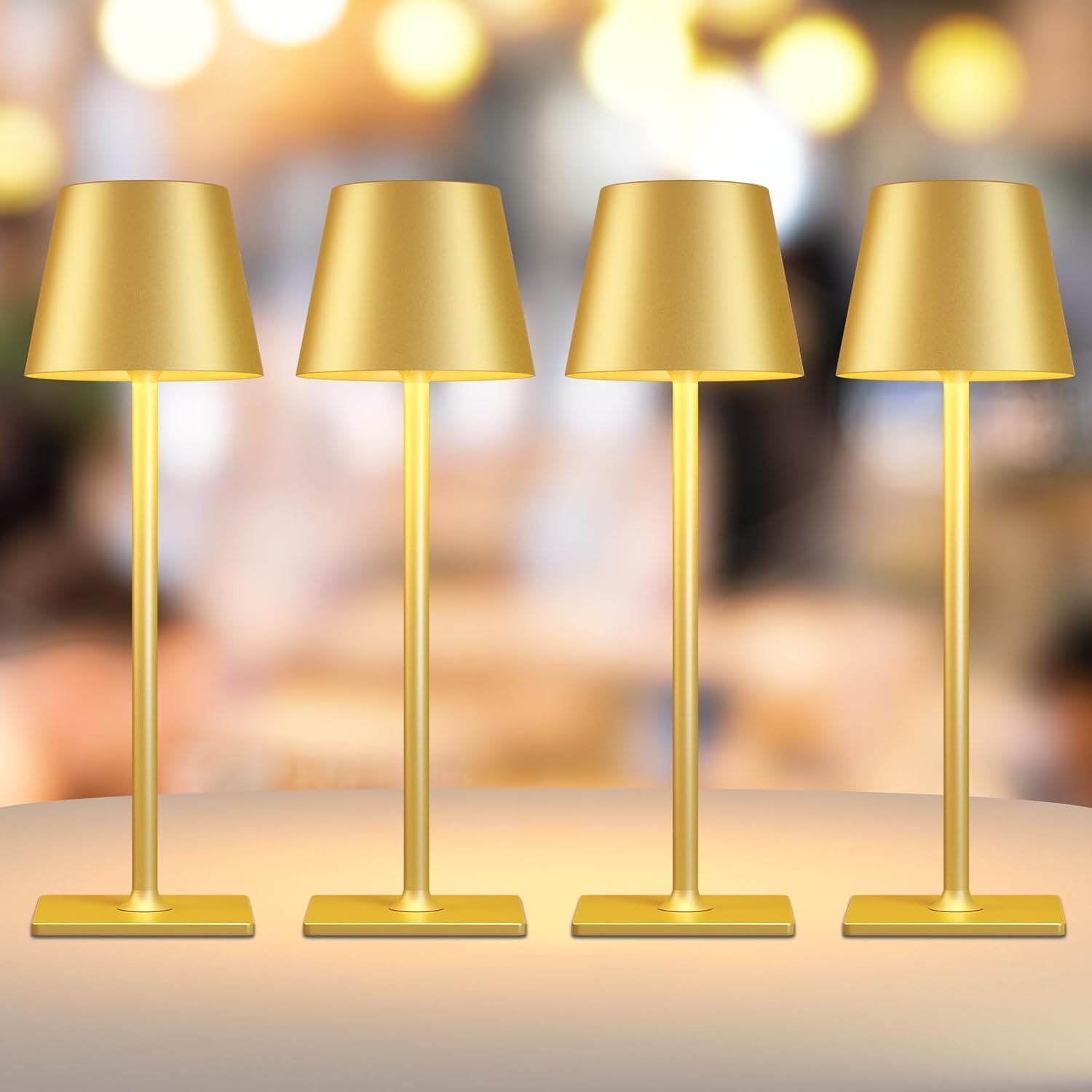 Yogaret Gold Rechargeable Cordless Table Lamps, 4 Pack