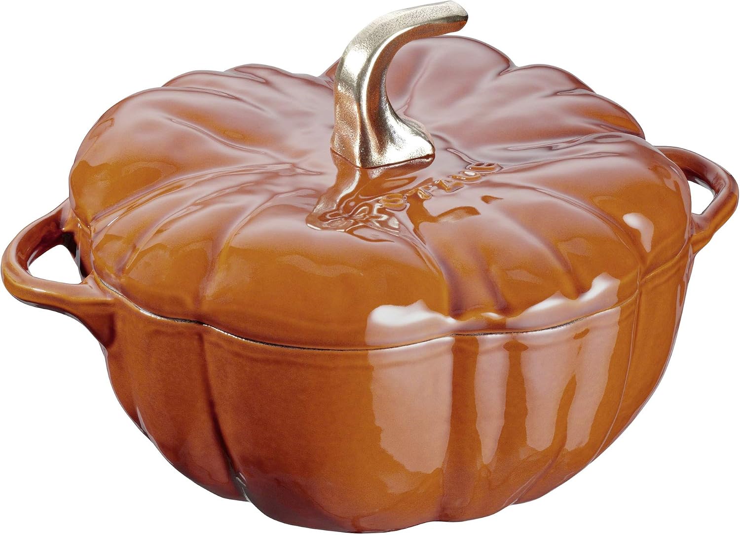 The selected Burnt Orange STAUB 3.5 qt cast-iron Pumpkin Dutch oven with its matching lid